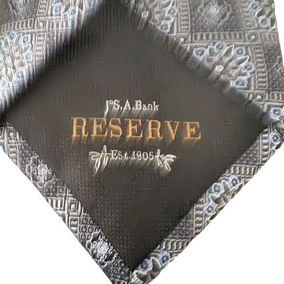 JOS.A. Bank Reserve Mens 100% Silk Necktie Geometric Pattern In Black & Gray - Picture 4 of 8